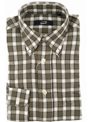 Flannel Man Shirt S 38-39 Green White Checkered ButtonDown collar