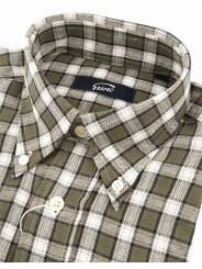 Flanell Herrenhemd S 38-39 Grün Weiß Karierter ButtonDown-Kragen