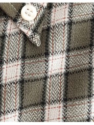 Flannel Man Shirt S 38-39 Green White Checkered ButtonDown collar