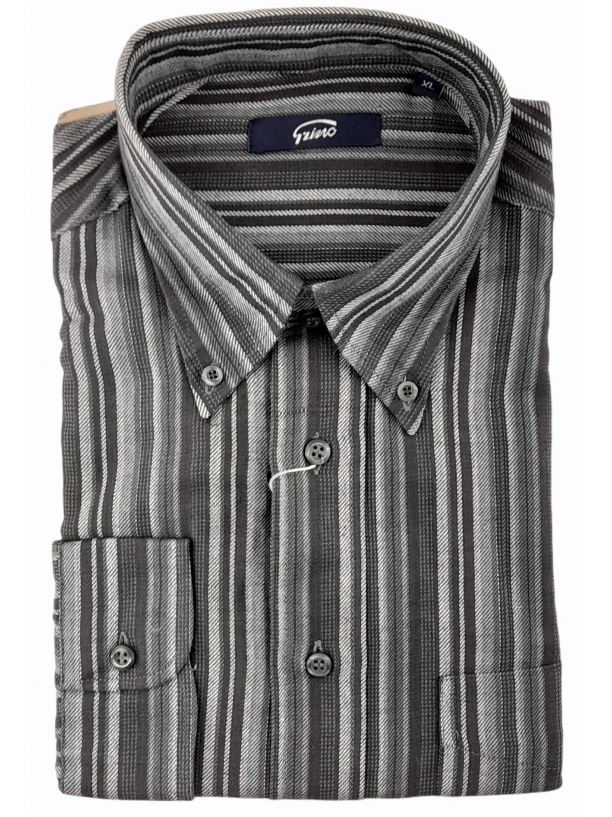 Man Shirt XL Flannel ButtonDown Light and Dark Gray Stripes