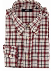 Flanell Herrenhemd M 40-41 Weiß Kariert Rot ButtonDown-Kragen