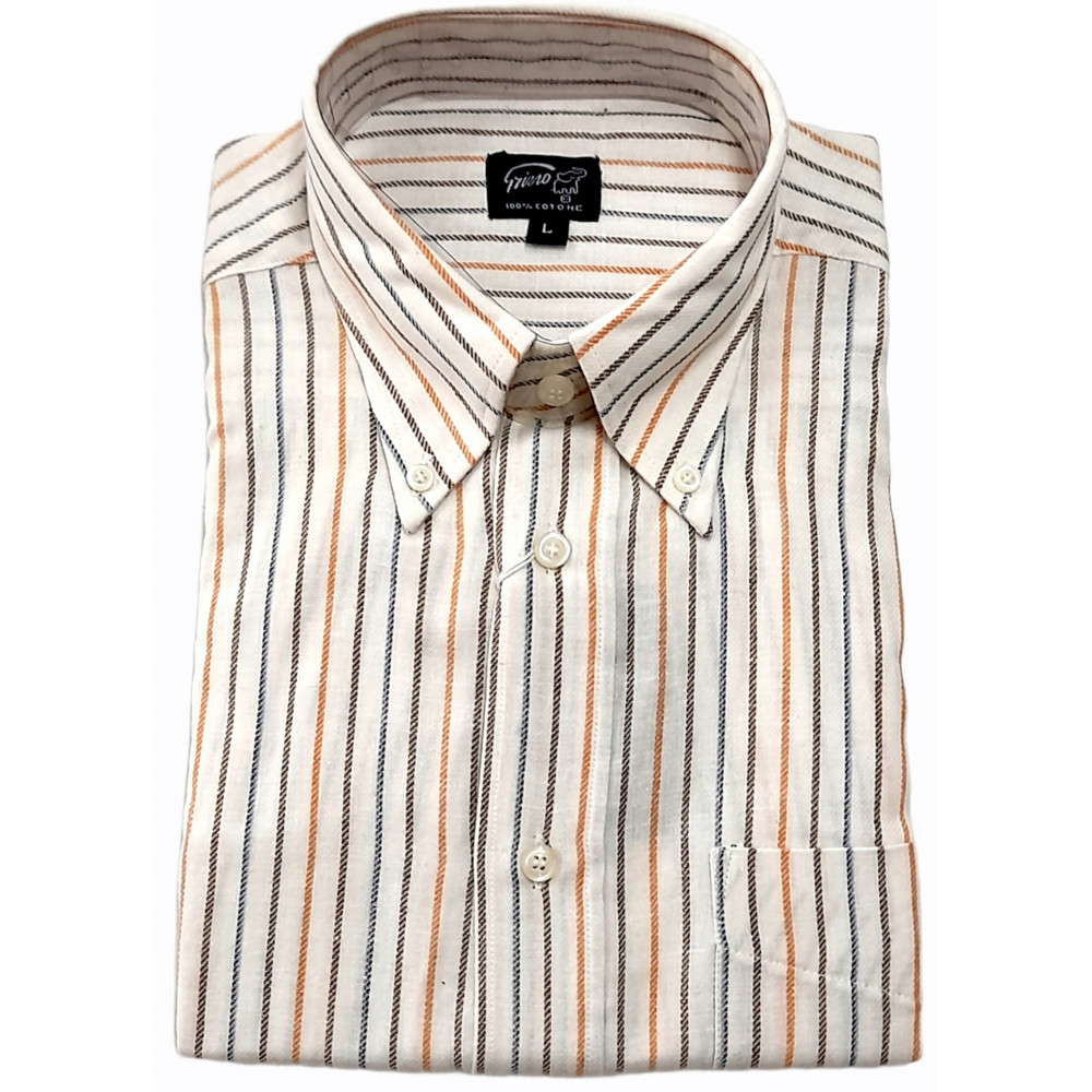 Man shirt Classic Button Down Flannel Light Blue plaid Brown Heavenly White - Grino