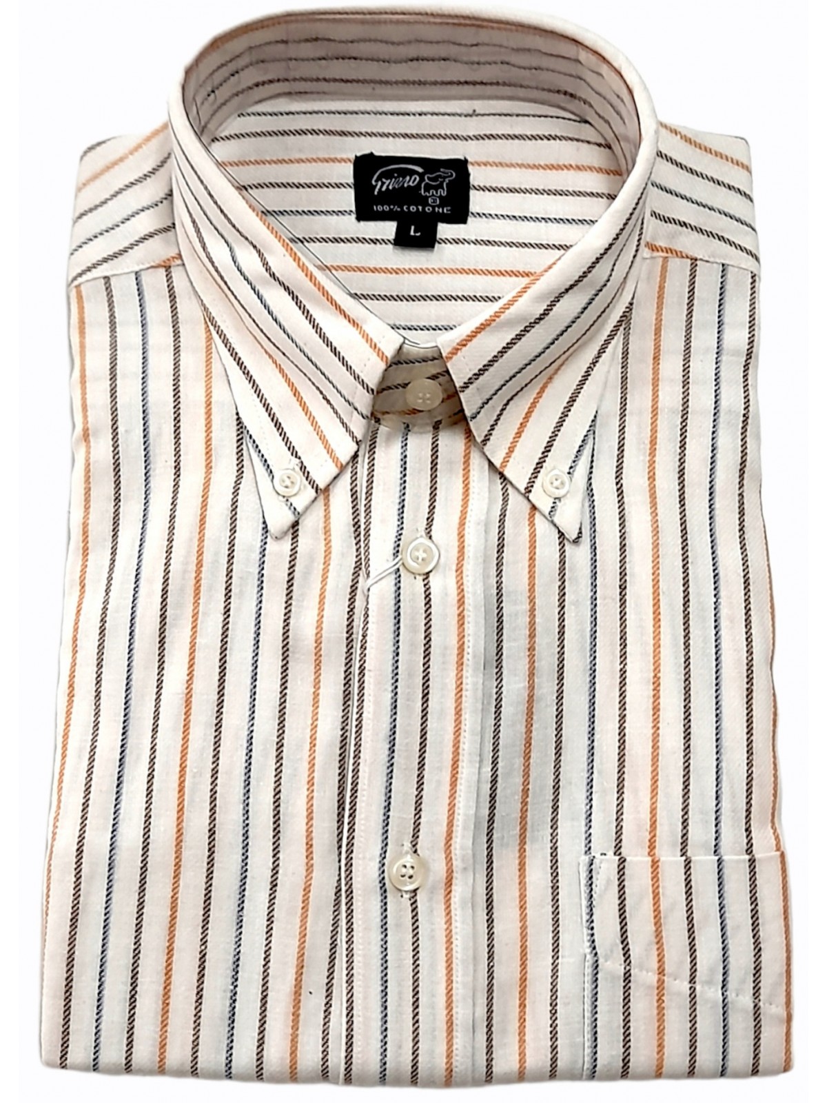 Shirt für Herren Klassische Button-Down-Leichte Flanell Karo Blau Braun im himmel-auf-Weiß - Grino