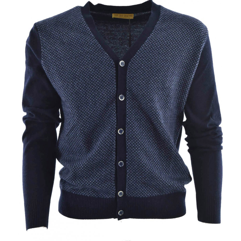 Men's V-Neck Cardigan with Buttons and Geometric Pattern