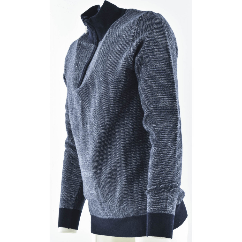 Blauer Jaquard-Pinpoint-Pullover mit Rollkragen für Herren