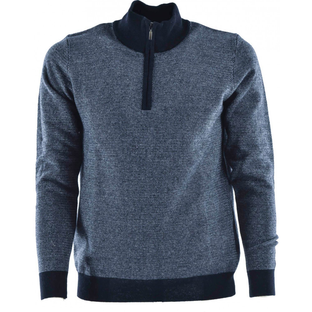 Blauwe Jaquard Pinpoint-sweater met coltrui voor heren
