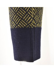 Men's Crew Neck Sweater Geometric Design Blue Yellow Merino Wool
