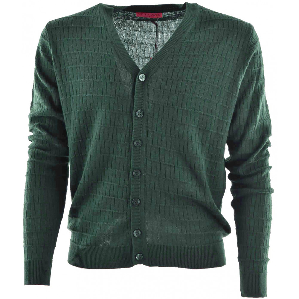 Suéter De Hombre Con Botones Cárdigan Verde Procesamiento Geométrico