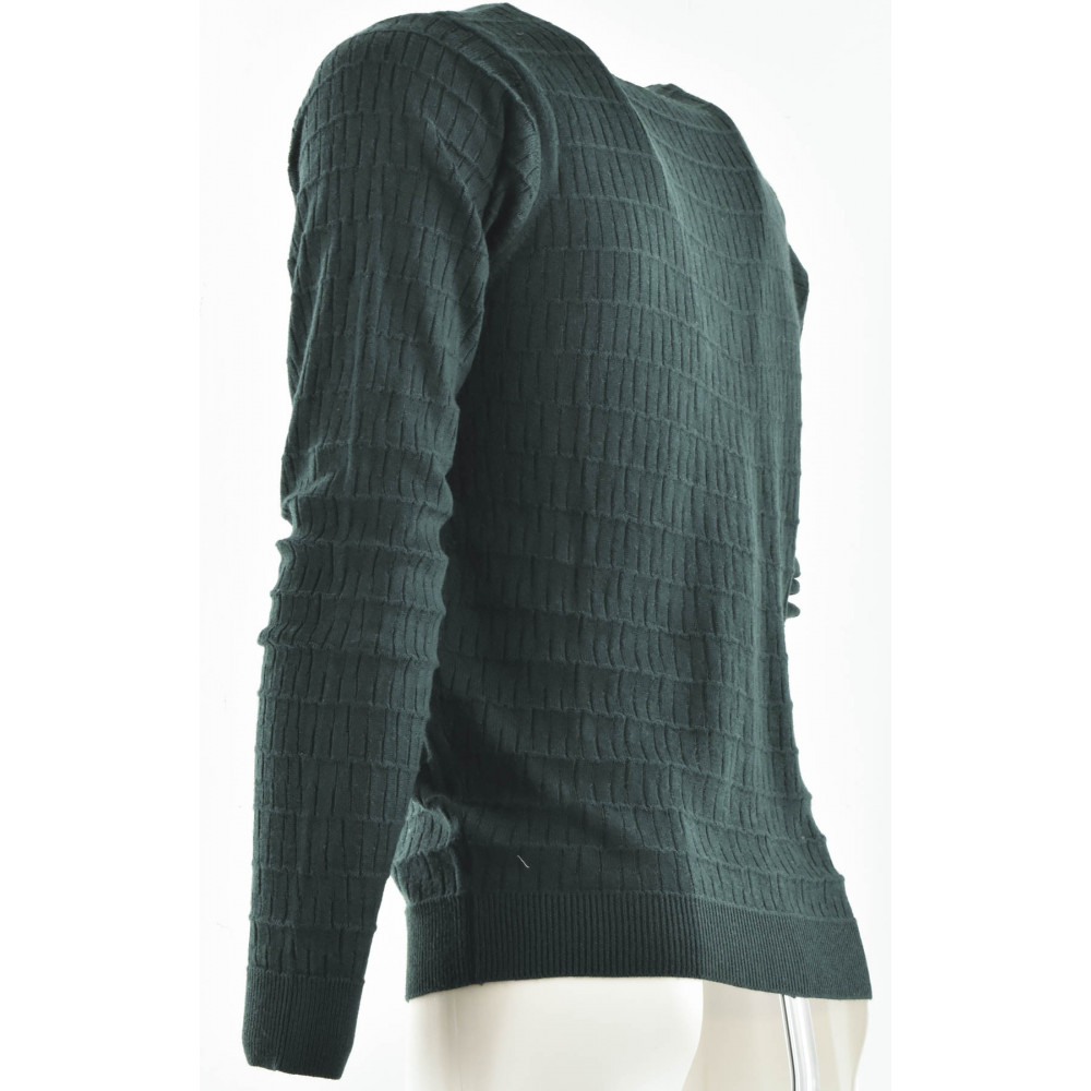 Men's Green Cardigan Buttons Sweater Geometric Processing