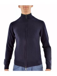 Classic Men's Zip Cardigan Mixed Cashmere Wool Fine Knit 2 Yarns - Space Five