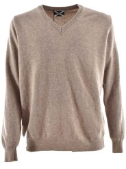 Pull Homme Beige Pure Laine Col V