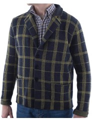 Men's cardigan sweater jacket gray yellow check