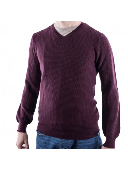 Bordeaux Jaquard V-Neck Men's Sweater