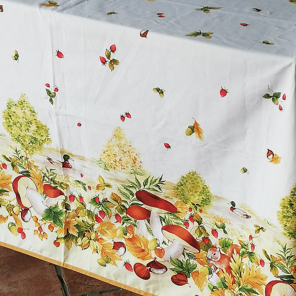 Tablecloths Print Exclusive Designs Satin Cotton Autumn Mushrooms