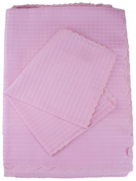 Mantel redondo x8 Cuadrados festoneados de organza rosa brillante diam180 +8 Servilletas 8071