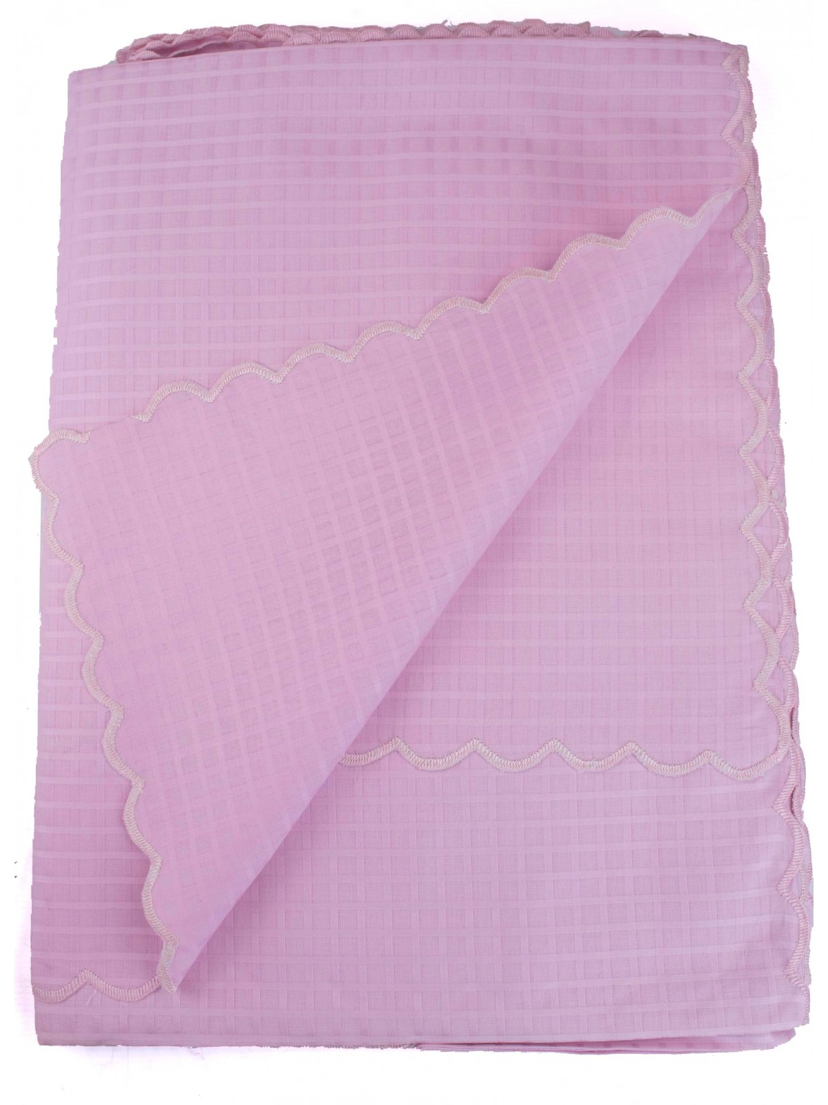 Mantel redondo x8 Cuadrados festoneados de organza rosa brillante diam180 +8 Servilletas 8071