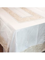 Embroidered Tablecloth Day in Linen Blend with Beige Floral Flounce