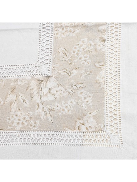Embroidered Tablecloth Day in Mixed Linen Beige Floral Flounce