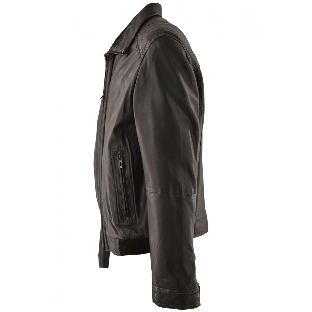 Dark Brown Soft Leather Biker Jacket for Men