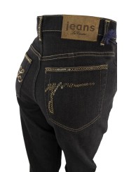 LES COPAINS Pantalone Jeans Vita Alta Donna 40 S Nero Lurex Oro