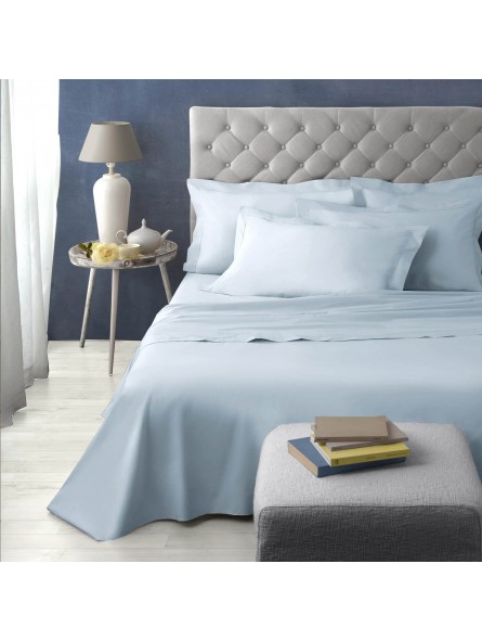 Light blue sheets Percale Pelleovo 220 TC Solid Color kingsize French bed