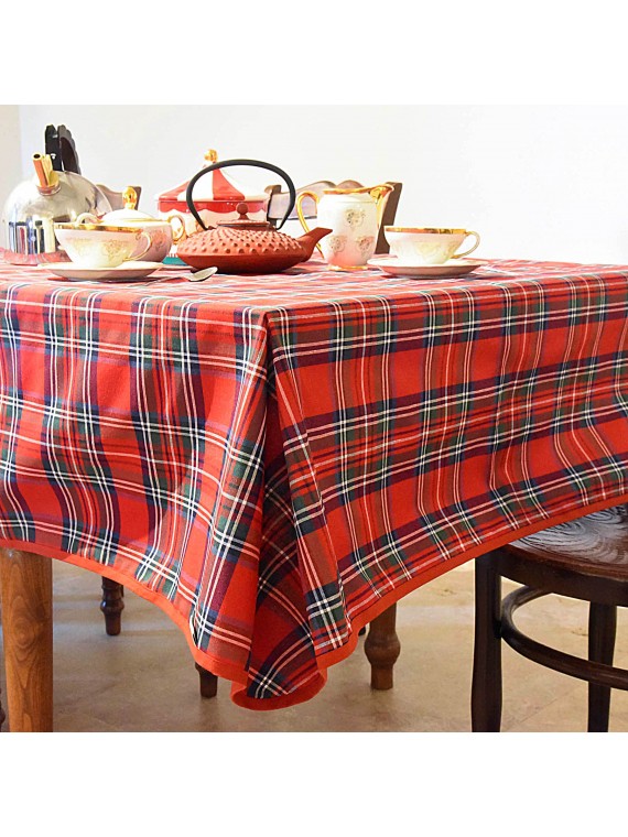 Rote Tartan-Tischdecke aus flüssigkeits- und schmutzabweisender Baumwolle
