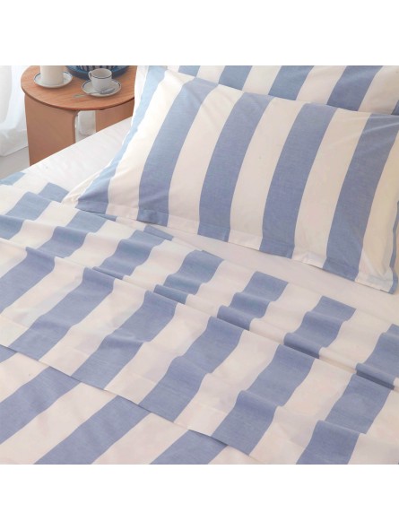 Gingham Sheets Wide Stripes White Sky Blue